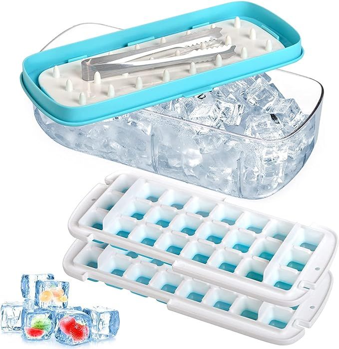 Ice Cube Tray, Missfeel 2*24 Ice Cube Tray With Lid, Ice Trays For Freezer Comes With Ice Bin, Ic... | Amazon (US)