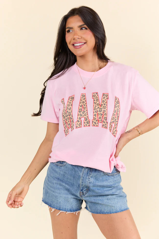 Mama Leopard Print Light Pink Graphic Tee SALE | Pink Lily