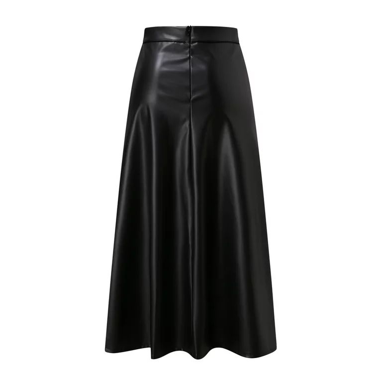 Skirt Skirts Faux Leather Waist Color Solid Womens Long A Line High Skirt | Walmart (US)