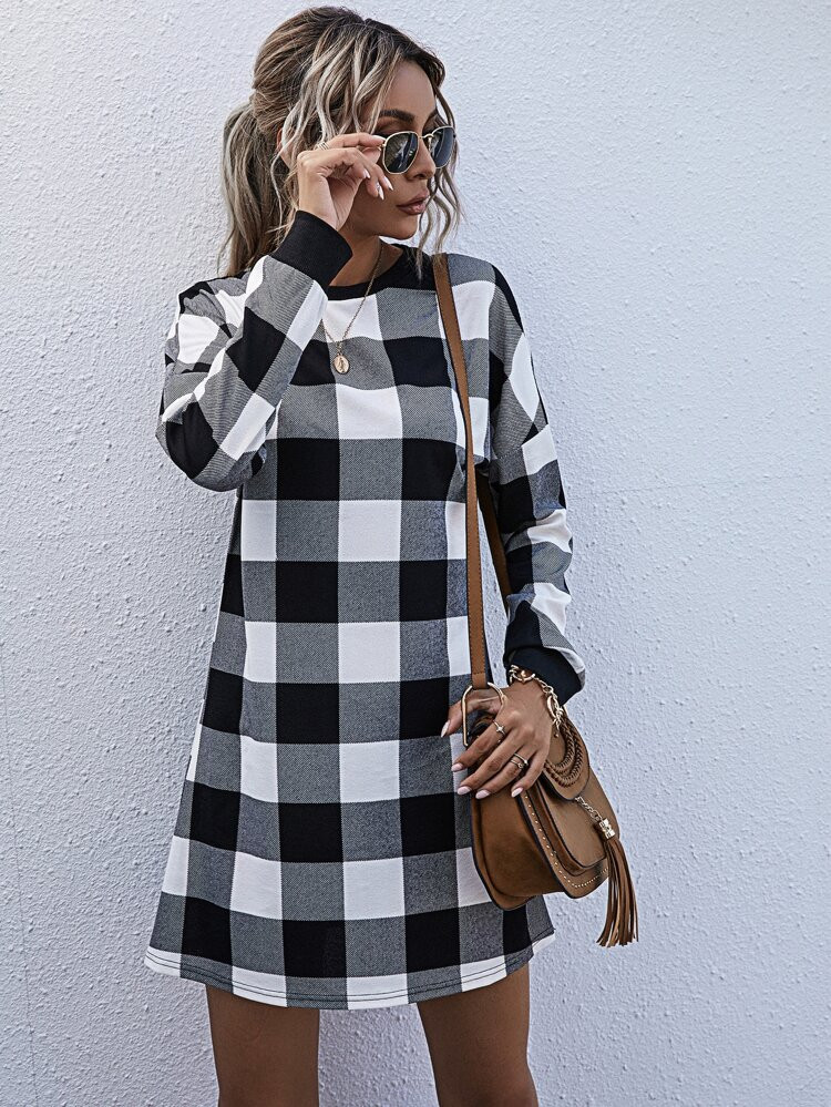 Buffalo Plaid Tee Dress | SHEIN