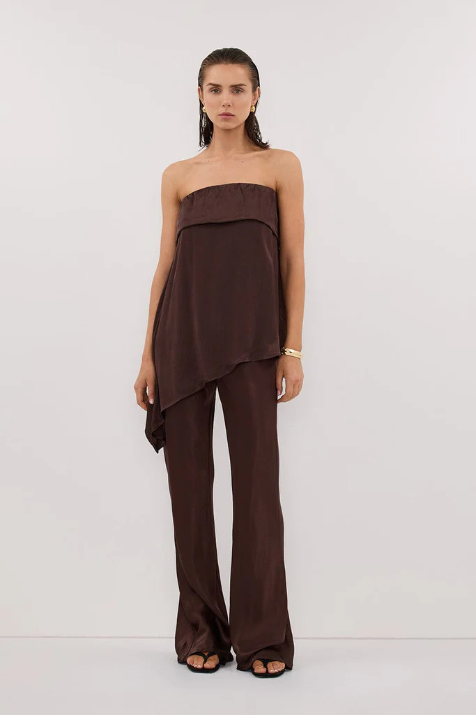 SANDER BITTER CHOC STRAPLESS SATIN TOP | DISSH