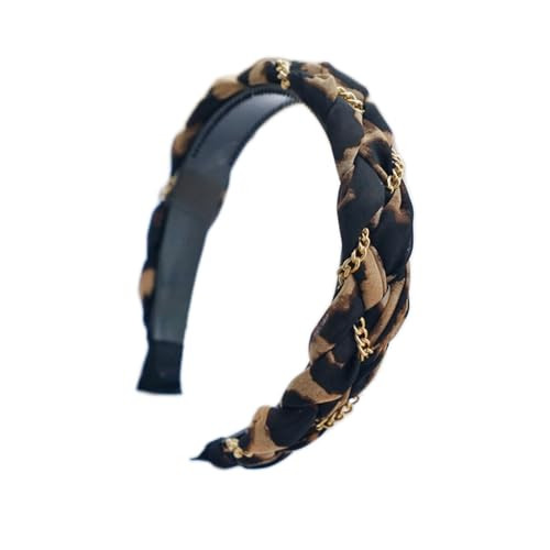 BEKYNI Leopard Print Fabric Chain Braided High Crown Headbands for Women - Korean Influencer Non-Slip Face Washing Headband | Amazon (US)