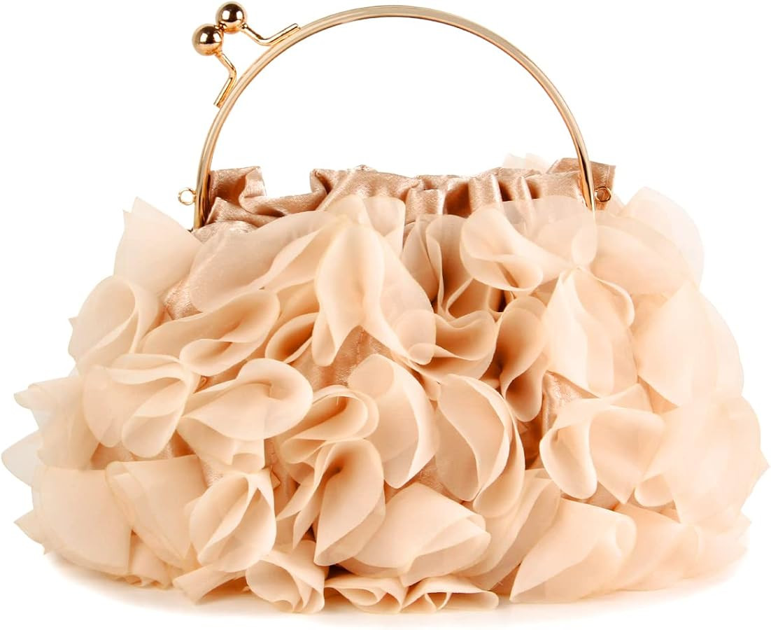 Women Floral Clutch Purses Satin Flower Evening Bag Party Prom Handbags | Amazon (US)
