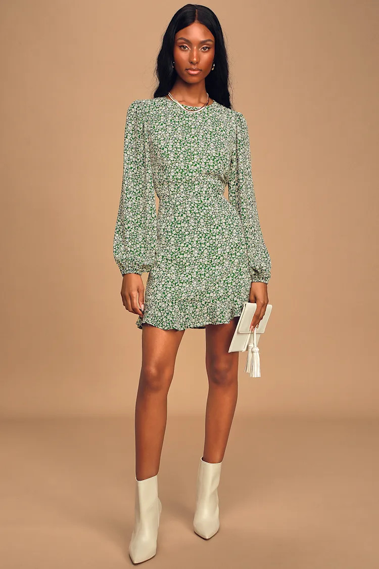 Blooming Darlin' Green Floral Print Ruffled Mini Dress | Lulus (US)