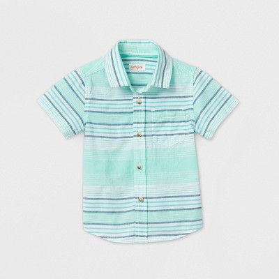 Toddler Boys' Short Sleeve Striped Button-Down Shirt - Cat & Jack™ Green | Target