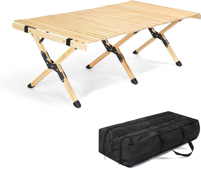 VINGLI 4ft Portable Picnic Table, Folding Wooden Camping Table with Bag, Height Adjustable Rollin... | Amazon (US)