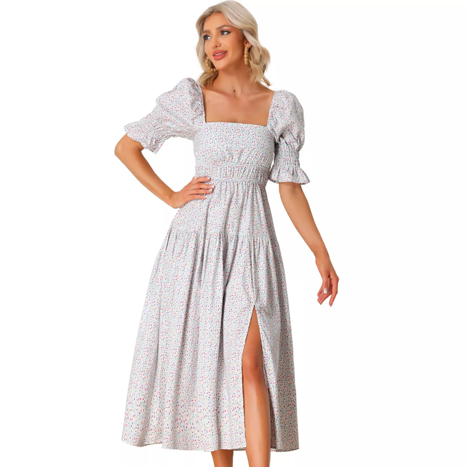 Peasant Floral Dress For Women Square Neck Short Puff Sleeve Smocked Dresses | Kohl's