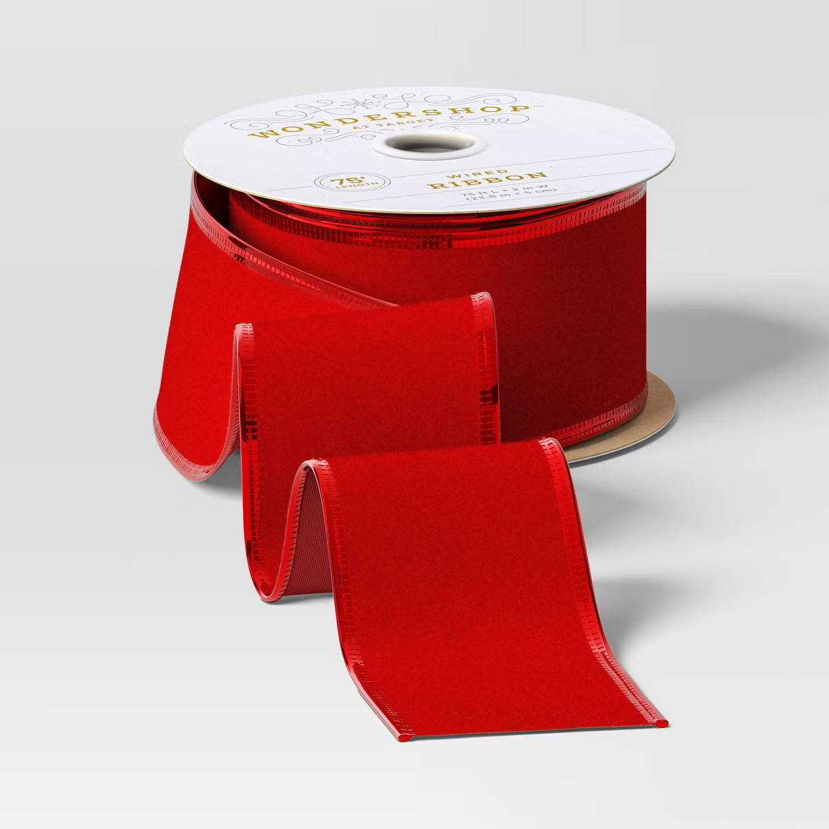 75' Christmas Velvet Ribbon Red with Metallic Edge - Wondershop™ | Target
