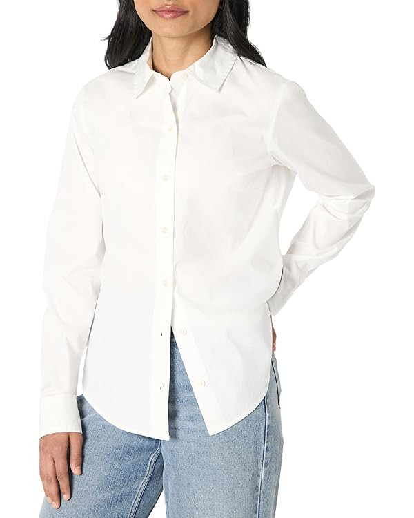 Amazon Essentials Women's Regular-Fit Stretch Poplin Button-Up Dress Shirt | Amazon (US)