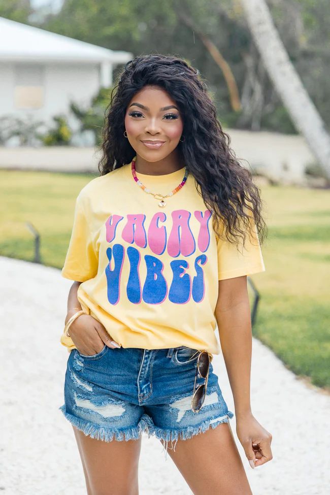 Vacay Vibes Yellow Oversized Graphic Tee FINAL SALE | Pink Lily