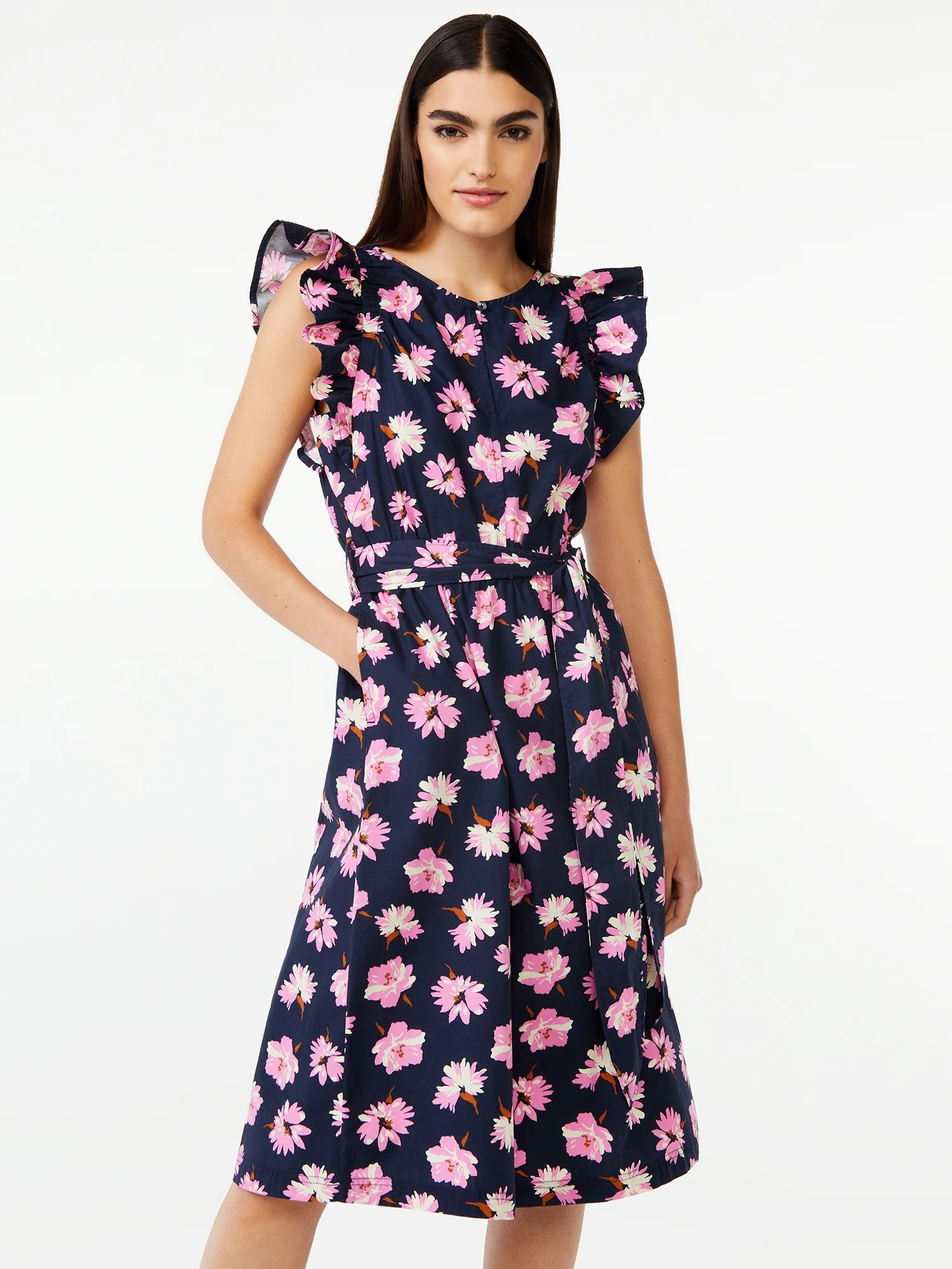 Free Assembly Women's Ruffle Sleeve Midi Dress | Walmart (US)