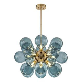 HUOKU Alma 18-Light Blue and Brass Cluster Dandelion Sputnik Chandelier with Bubble Hand Blown Gl... | The Home Depot