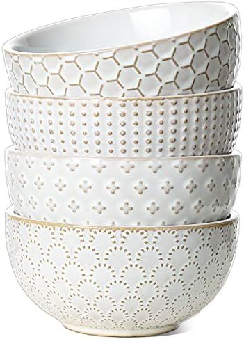 LE TAUCI Cereal bowls 6 inch, House-warming Gift, Ceramic Embossment Stoneware Bowl for Soup, Desser | Amazon (US)