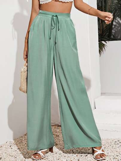 SHEIN Solid Wide Leg Tie Front Pants | SHEIN