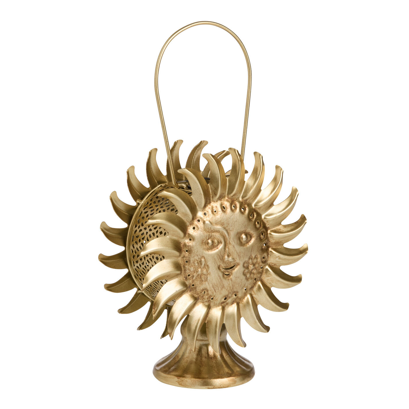 Antique Gold Punched Metal Figural Solar LED Lantern | World Market