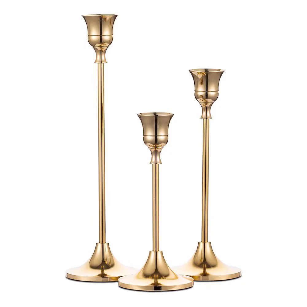 Nuptio Taper Candle Holders In Bulk Goblet Brass Gold Candlestick Holders Set of 3 | Walmart (US)
