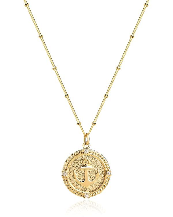 MTMY Gold Coin Necklace 14K Gold Plated Dainty Gold Coin Pendant Necklace for Women Delicate Disk... | Amazon (US)