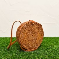 Brown Flower Round Rattan Bag - Bali Star Straw Handwoven Shoulder Boho Summer Purse Bohemian Crossb | Etsy (US)