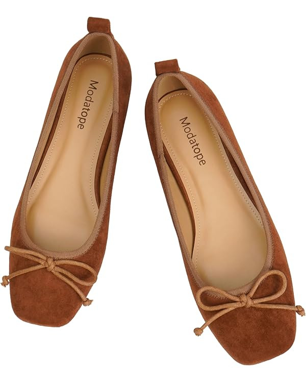 Modatope Ballet Flats with Bow Ballerina Closed Square Toe Slip on Bowknot Flats Shoes for Women ... | Amazon (US)