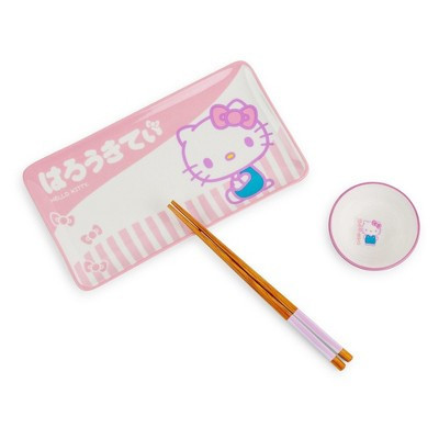 Silver Buffalo Sanrio Hello Kitty Pink 3-Piece Ceramic Sushi Set With Sauce Bowl and Chopsticks | Target