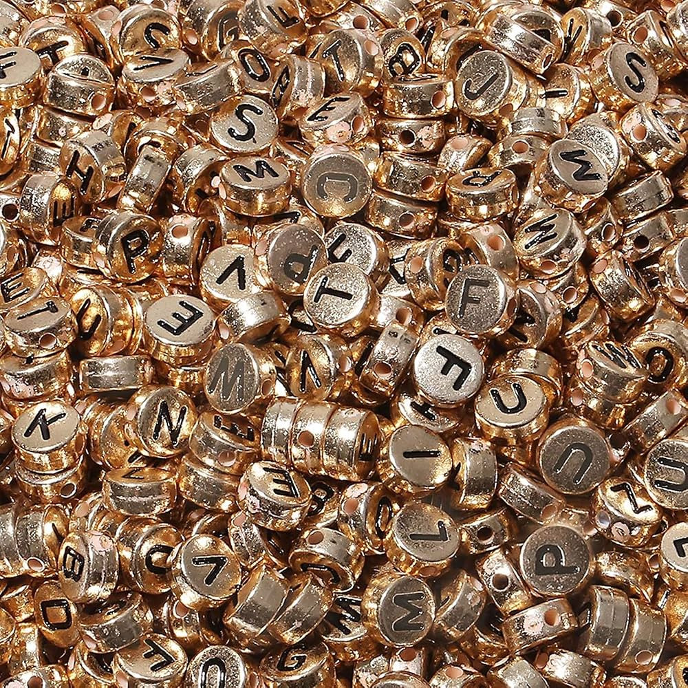 LAIDANLA 1500PCS Acrylic Letter Beads Alphabet Black Letters Rose Gold Round Bead 7×4mm for Jewe... | Amazon (US)