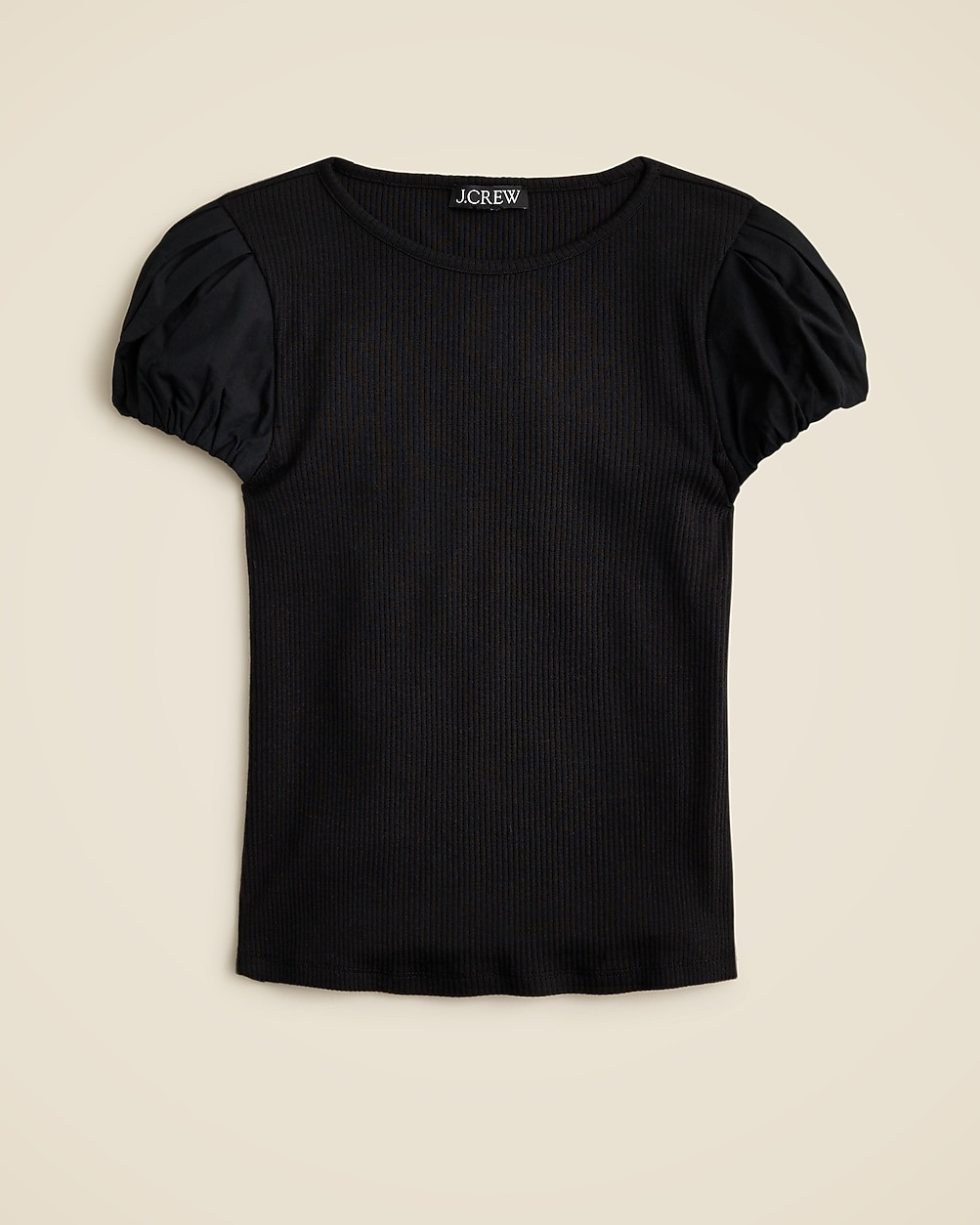 Vintage rib T-shirt with cotton poplin puff sleeves | J. Crew US