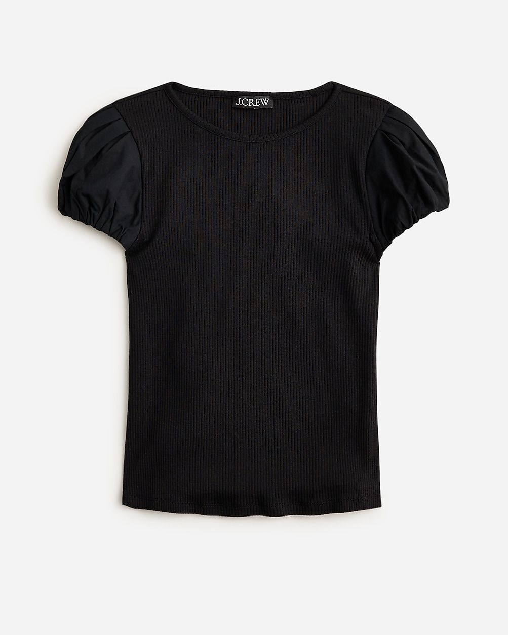 Vintage rib T-shirt with cotton poplin puff sleeves | J.Crew US