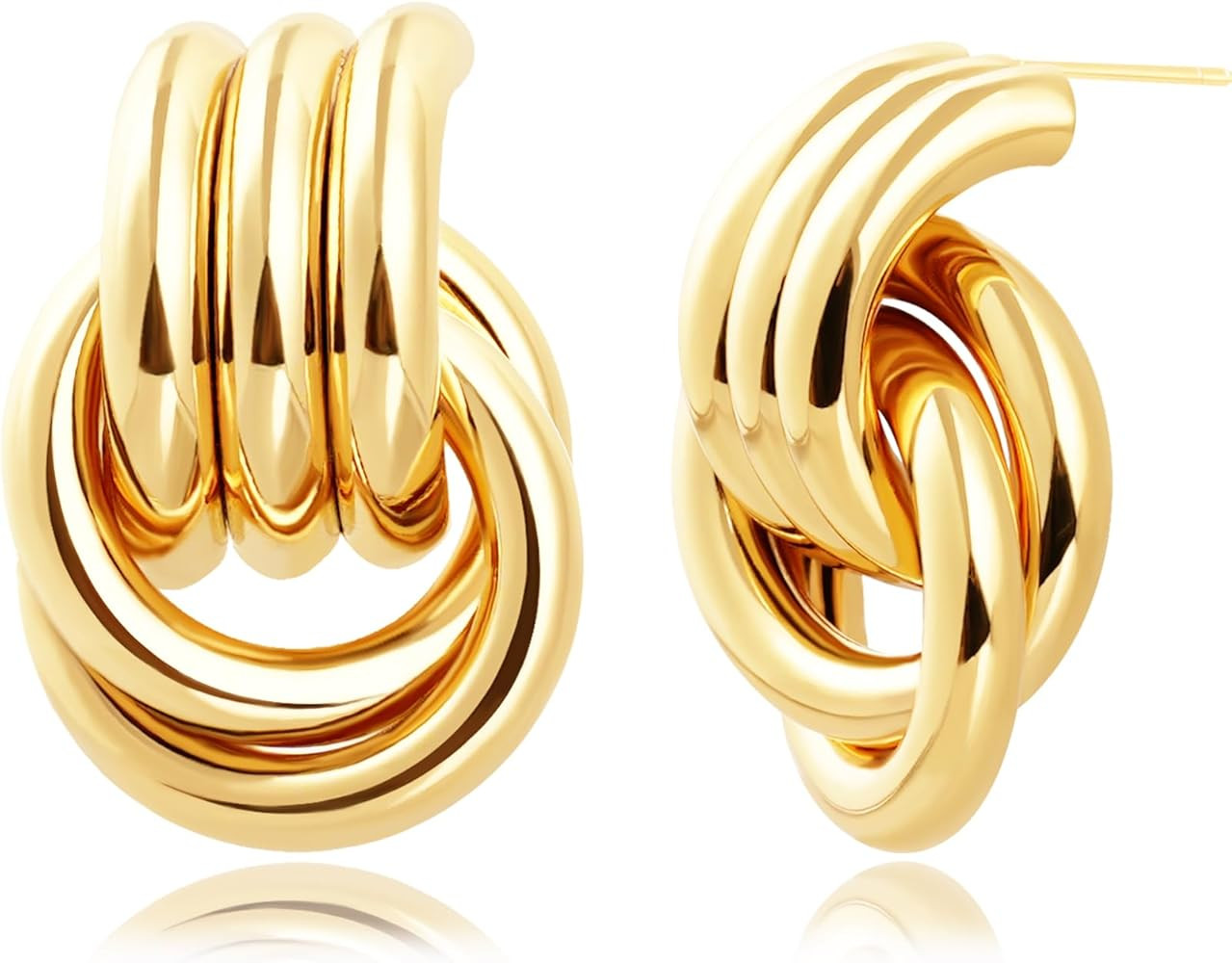 Chunky Gold Earrings for Women - Double Knots 14K Real Gold Plated Hypoallergenic Nickel Free Jew... | Amazon (US)