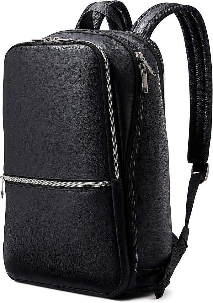 Samsonite Classic Leather Slim Backpack, Black, One Size | Amazon (US)