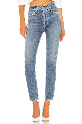 AGOLDE Riley High Rise Straight Crop Jeans in Frequency from Revolve.com | Revolve Clothing (Global)