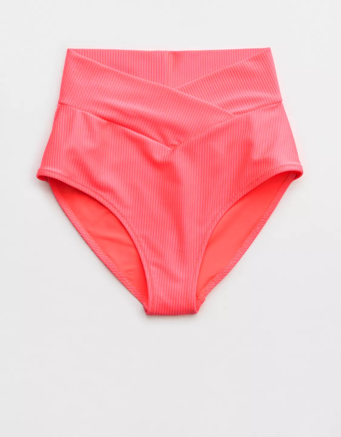 Aerie Shine Rib Crossover High Waisted Bikini Bottom | Aerie