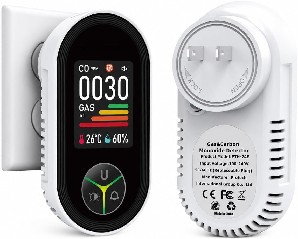 4 in 1 Gas Leak Detector, Plug-in Portable Gas Detector with Real-Time PPM Monitoring, Temperature & Humidity Display, Audible & Visual Alarm for Home, RV, Kitchen, Camper | Amazon (US)