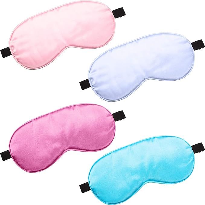 4 Pieces Silk Sleep Mask for Kids Smooth Soft Eye Mask Eye Cover with Adjustable Strap Blindfold ... | Amazon (US)