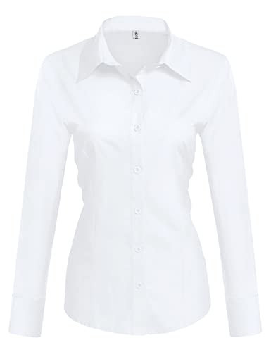 HOTOUCH White Button Down Shirt Women Long Sleeve Basic Button Up Shirts Dress Shirt (White XXXL) | Amazon (US)