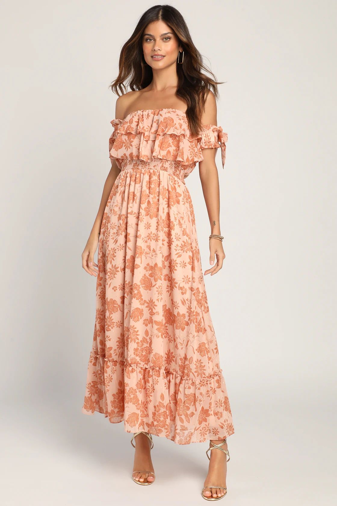Love and Blooms Blush Floral Print Off-the-Shoulder Dress | Lulus (US)