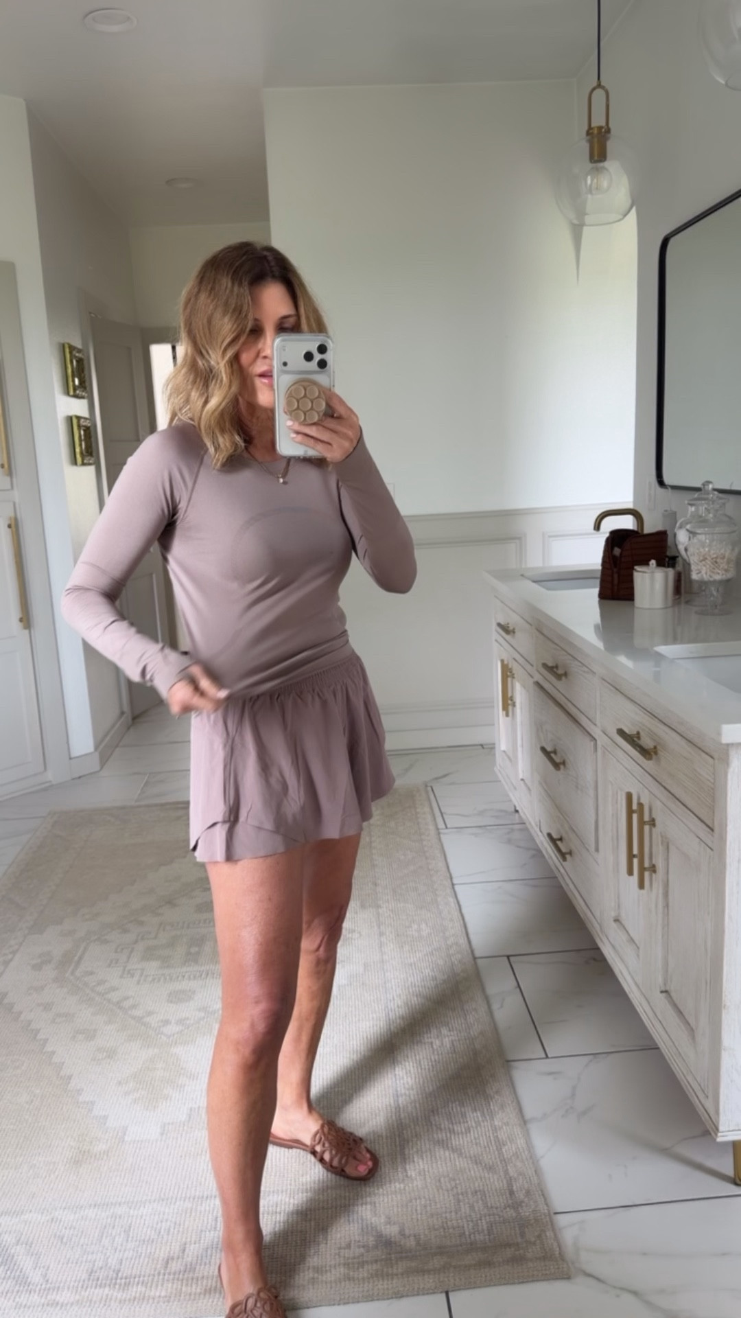 I wear a size 6 in swiftly tech top and a size 6 in the shake it out shorts 
Color ashen rose on final sale 

#LTKActive #LTKOver40