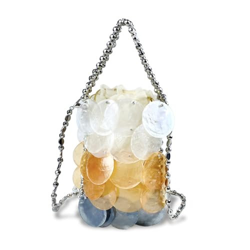 BCVWQXA Women Fashion Shell Woven Handbag Chic Shell Beach Bag Beaded Chain bag for Summer Travel Beach Party, Colorful | Amazon (US)