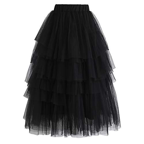 CHICWISH Women's Nude Pink/Black Tiered Layered Mesh Ballet Prom Party Tulle Tutu A-line Midi Ski... | Amazon (US)