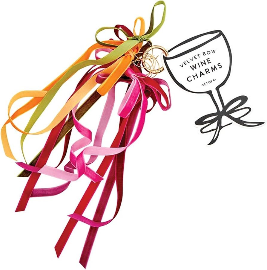 Santa Barbara Design Studio Velvet Bows Wine Glass Cocktail Drink Markers Wine Glass Charms, Set ... | Amazon (US)