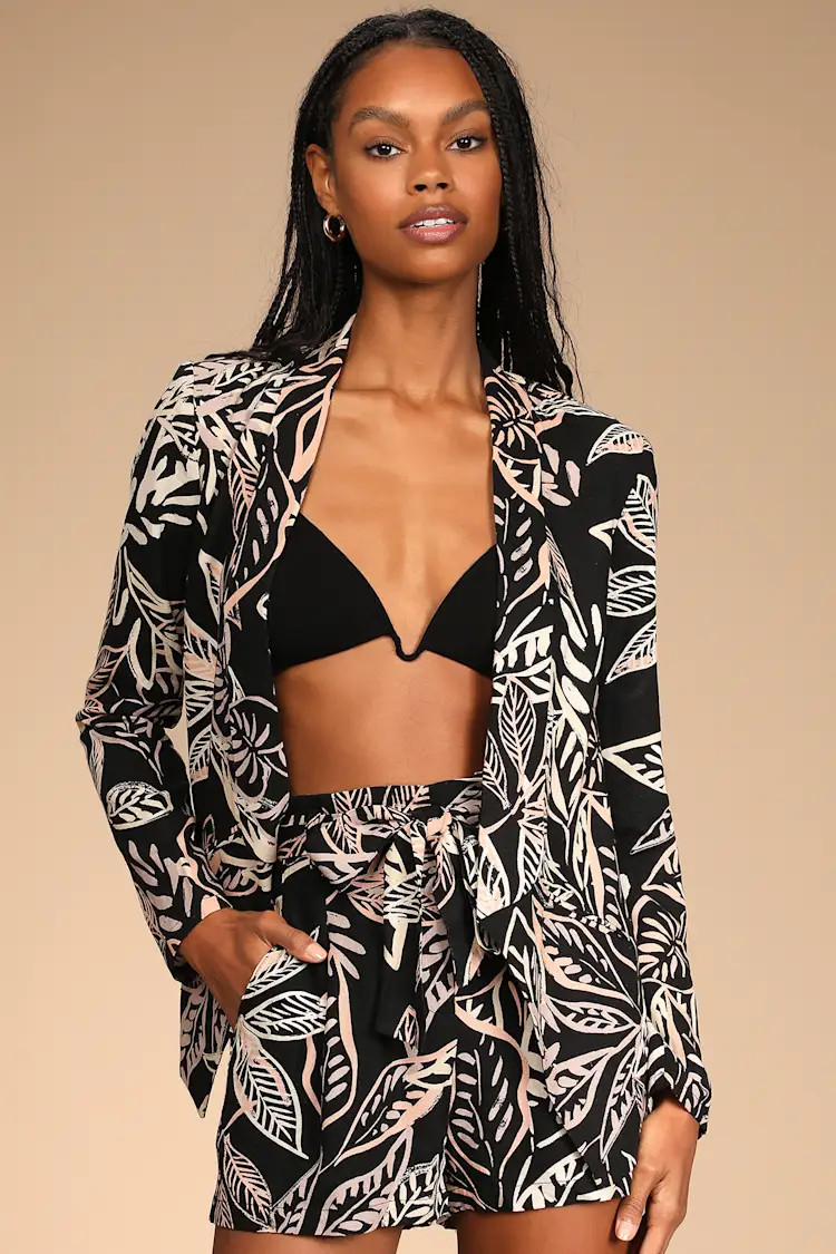 Miss Punctuality Black Tropical Print Lightweight Blazer | Lulus (US)