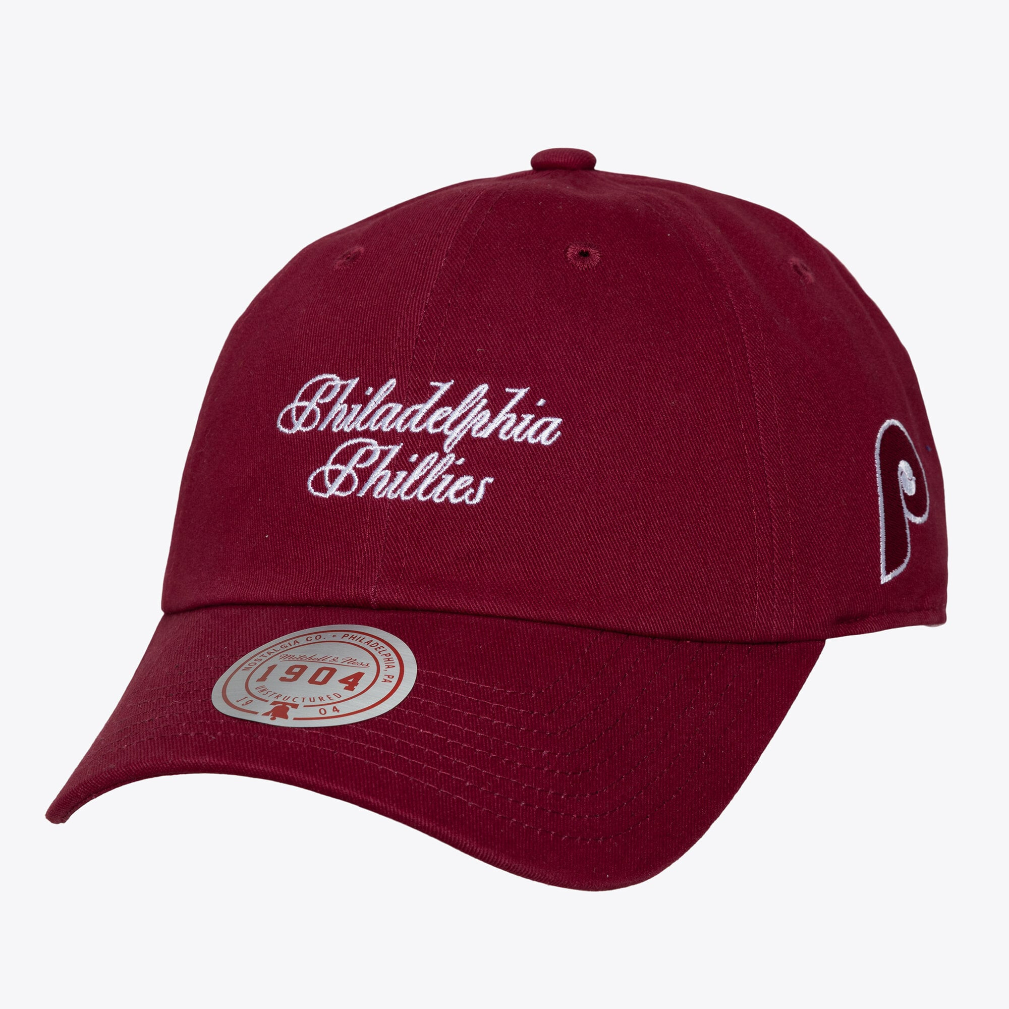 Philadelphia Phillies Burgundy Cooperstown Script Strapback Adjustable Hat | Mitchell & Ness