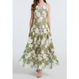 3D Floral Applique Cutwork Lace Cami Maxi Dress in Sage Green for Bridal Showers & Garden Wedding... | Chicwish