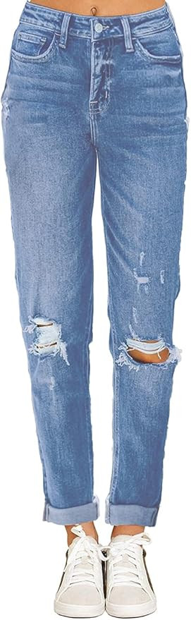 Vetinee Women's High Rise Destroyed Boyfriend Jeans Washed Distressed Ripped Denim Pants | Amazon (US)