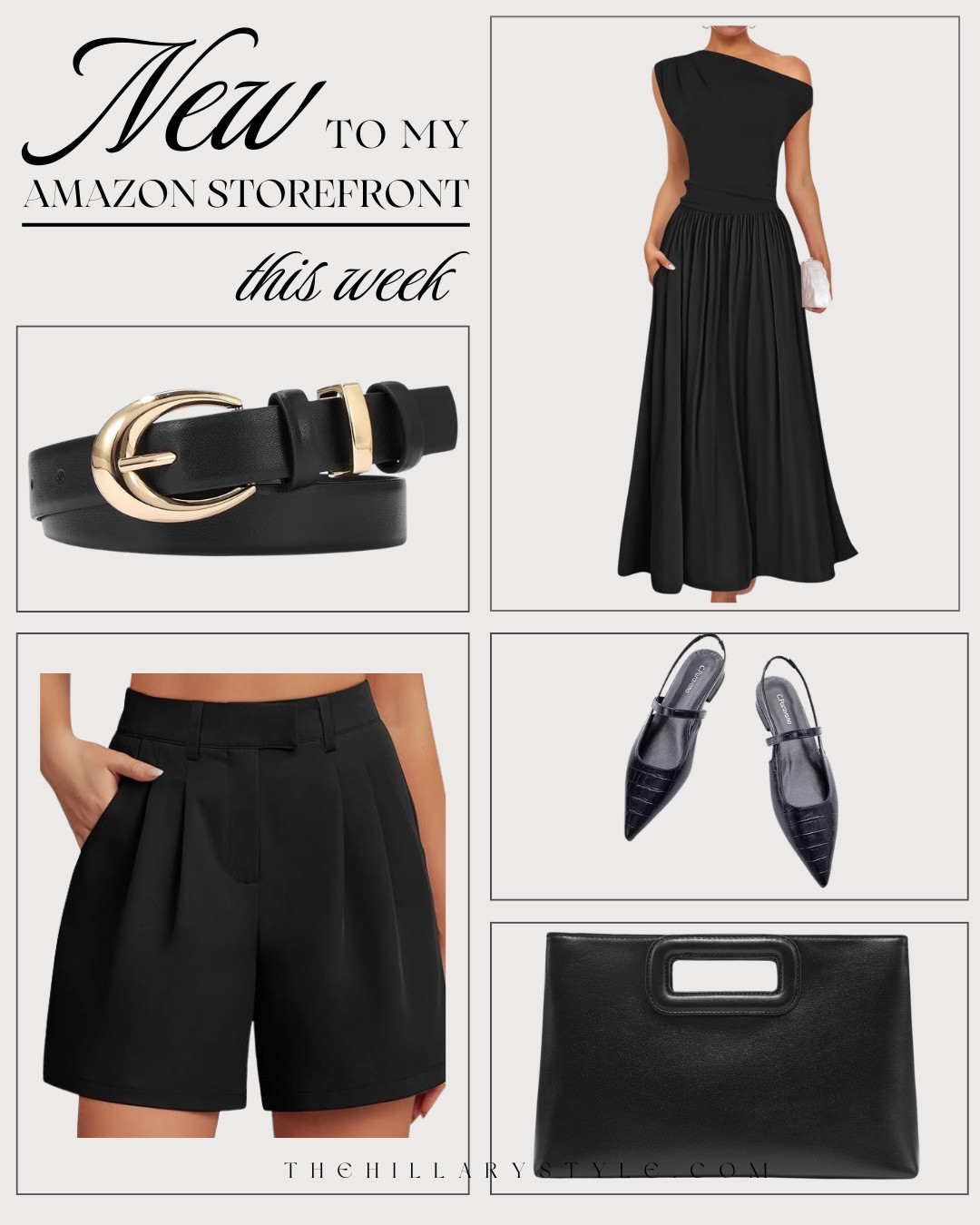 Just Added — CHIC BLACK STAPLES! These new AMAZON FINDS are classic, elevated, and so versatile. From the ONE-SHOULDER MAXI DRESS to the GOLD BUCKLE BELT and structured BAG, every piece gives effortless, polished style without the designer price.

#Amazon #TheHillaryStyle #AmazonFashion #NewAmazonFinds #BlackStaples #DesignerLookForLess #ChicStyle #WardrobeEssentials #LuxuryForLess #AffordableFashion 

 #LTKmomlife #LTKmorningroutine #LTKOver40