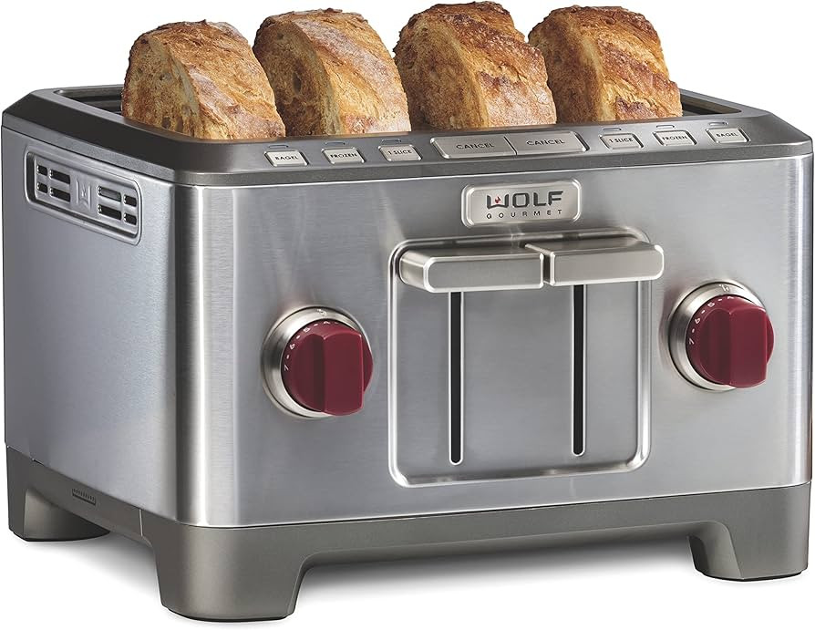 Wolf Gourmet 4-Slice Extra-Wide Slot Toaster with Shade Selector, Bagel and Defrost Settings, Red... | Amazon (US)