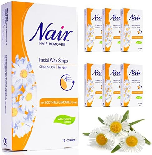 6 Boxes of 12 Nair Facial Wax Hair Removal Strips with Soothing Camomile Extract Ideal for Sensit... | Amazon (UK)
