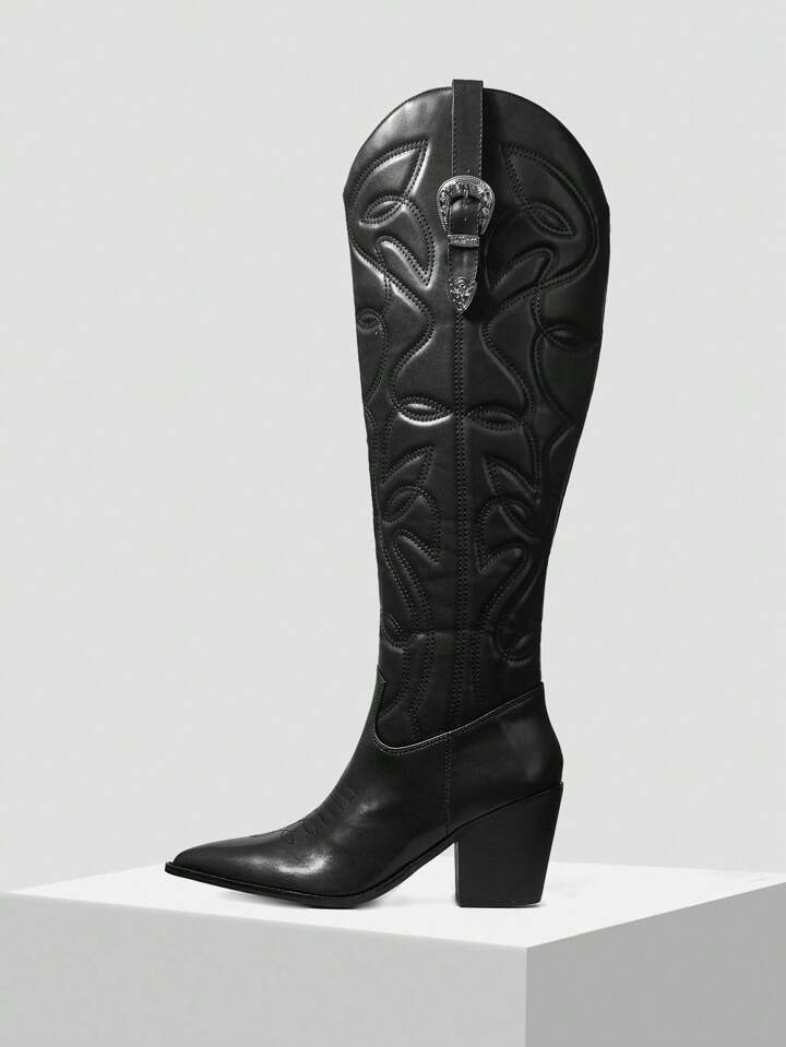 MOTF PREMIUM BOTAS DE COWBOY OCCIDENTALES DE TACÓN GRUESO CON PUNTERA PUNTIAGUDA ACOLCHADAS DE M... | SHEIN