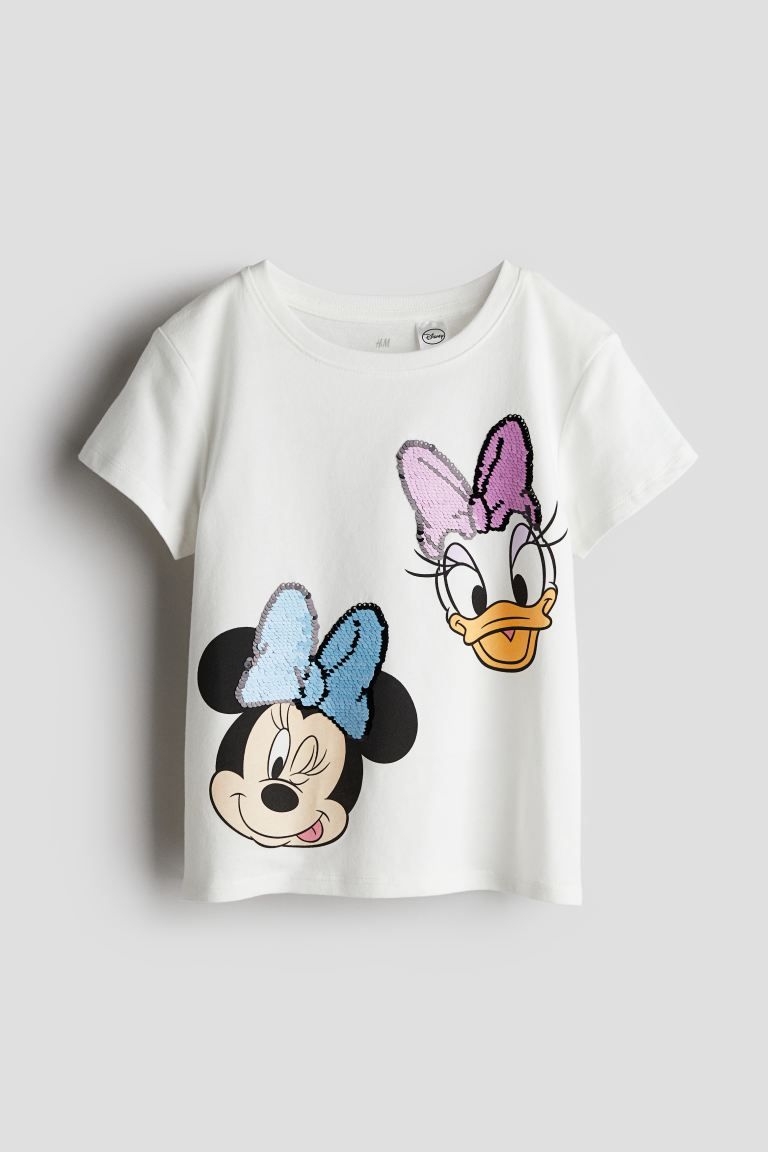 Flip-sequin T-shirt - Round Neck - Short sleeve - White/Minnie Mouse - Kids | H&M US | H&M (US + CA)