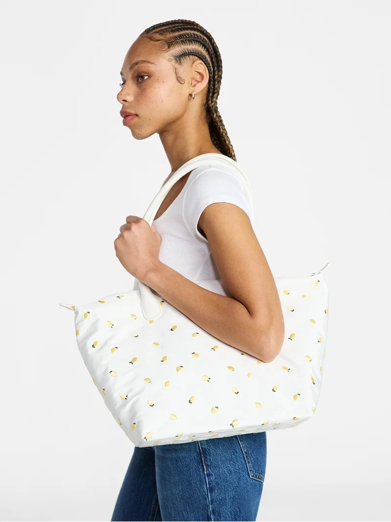 No Boundaries Women's Tote Bag, White with Lemon Embroidery | Walmart (US)