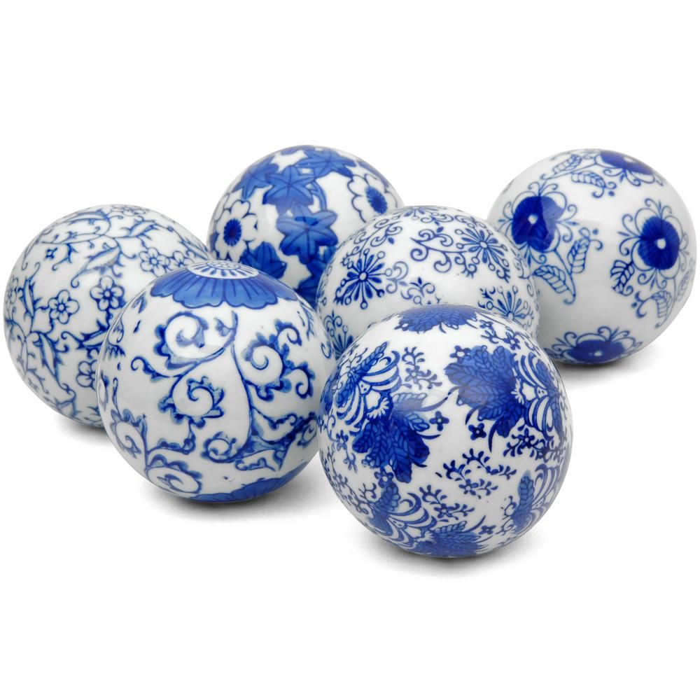 Oriental Furniture 3 in. Blue and White Decorative Porcelain Ball Set, Multi | The Home Depot